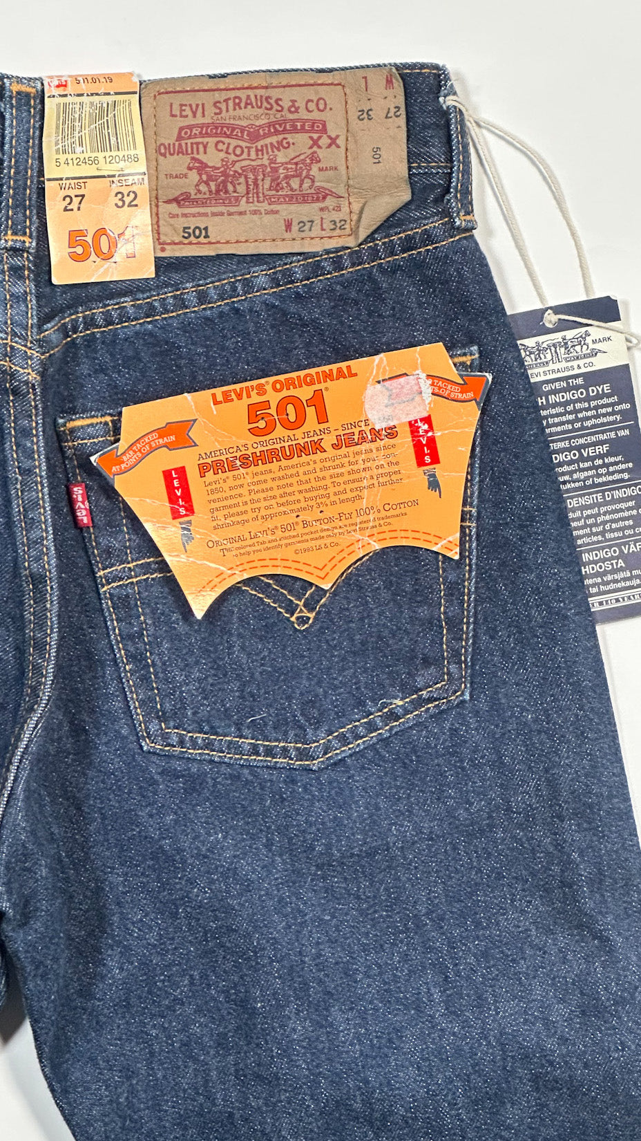 Deadstock Levi's 501, 90s, 27 x 32