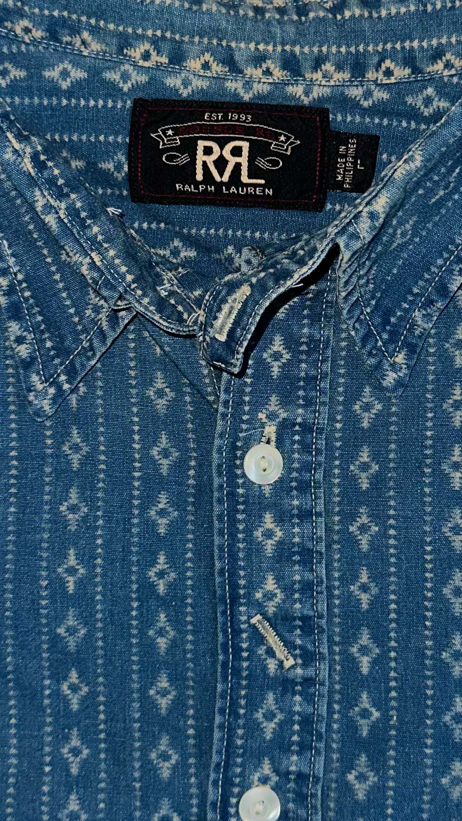 RRL Ralph Lauren — Indigo Calico Wabash Work Shirt, L