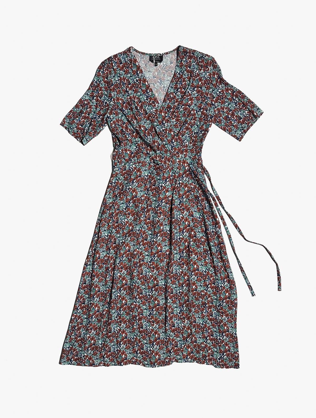 A.P.C. フローラル柄ラップミディワンピース、サイズ36